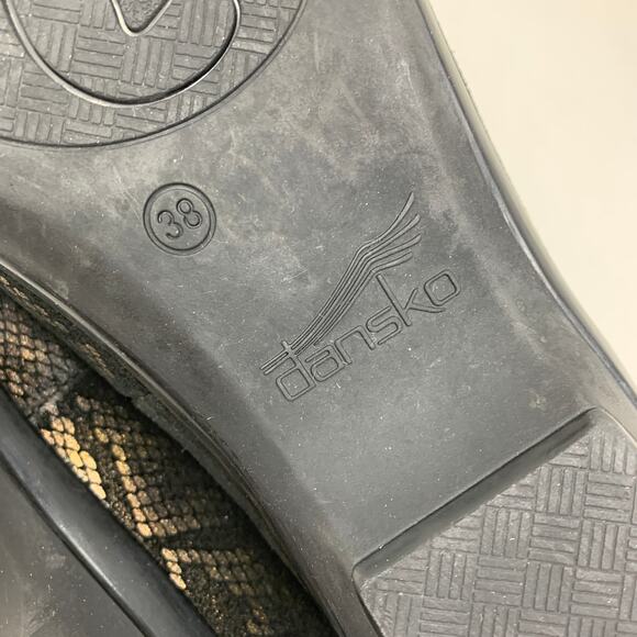 Dansko Womens Size 38 US 8 Olivia Bronze Snakeskin Black Wedge Loafers - Picture 6 of 7